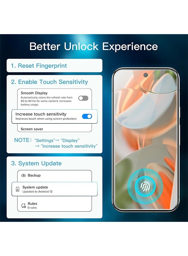 2 Pcs Screen Protector for Google Pixel 9 Pro XL Tempered Glass Support Fingerprint Unlocking Full Coverage HD Clear Scratch-Resistant Anti-Fingerprint - Image 3